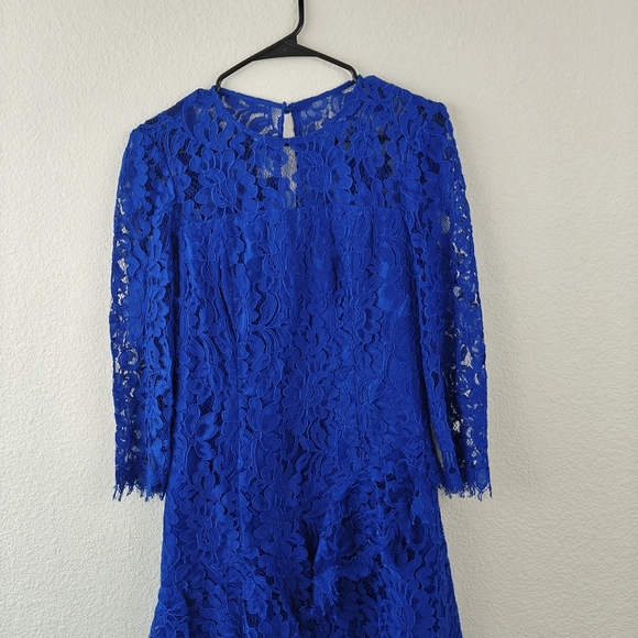 ELIZA J NWOT Cobalt Blue Sheer Lace Ruffle Peplum 3/4 Sleeve Cocktail Dress Sz 6 - Picture 7 of 14